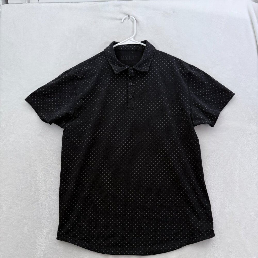 BYLT Polo Shirt Mens L Black Drop Cut Polka Dot Performance
